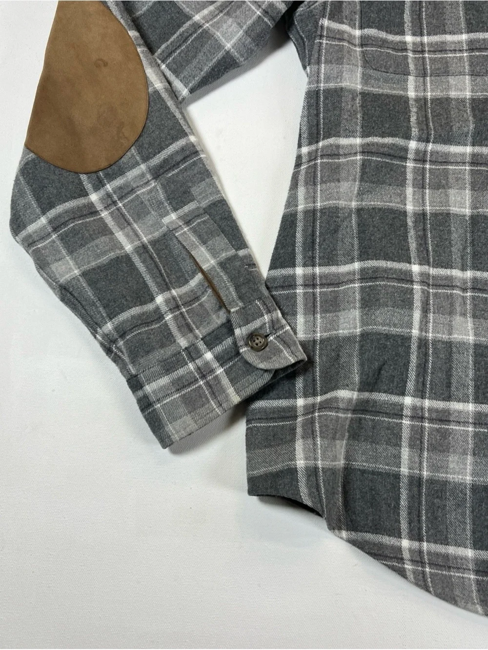 Polo Ralph Lauren Flannel Shirt Gray Plaid Elbow Patch Button Up Soft Men’s XL